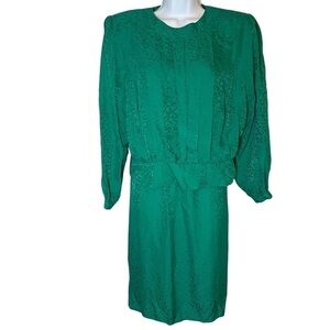 Carolyne Barton Vintage 100% Silk Pleated Blouse & Skirt Set Size 14P